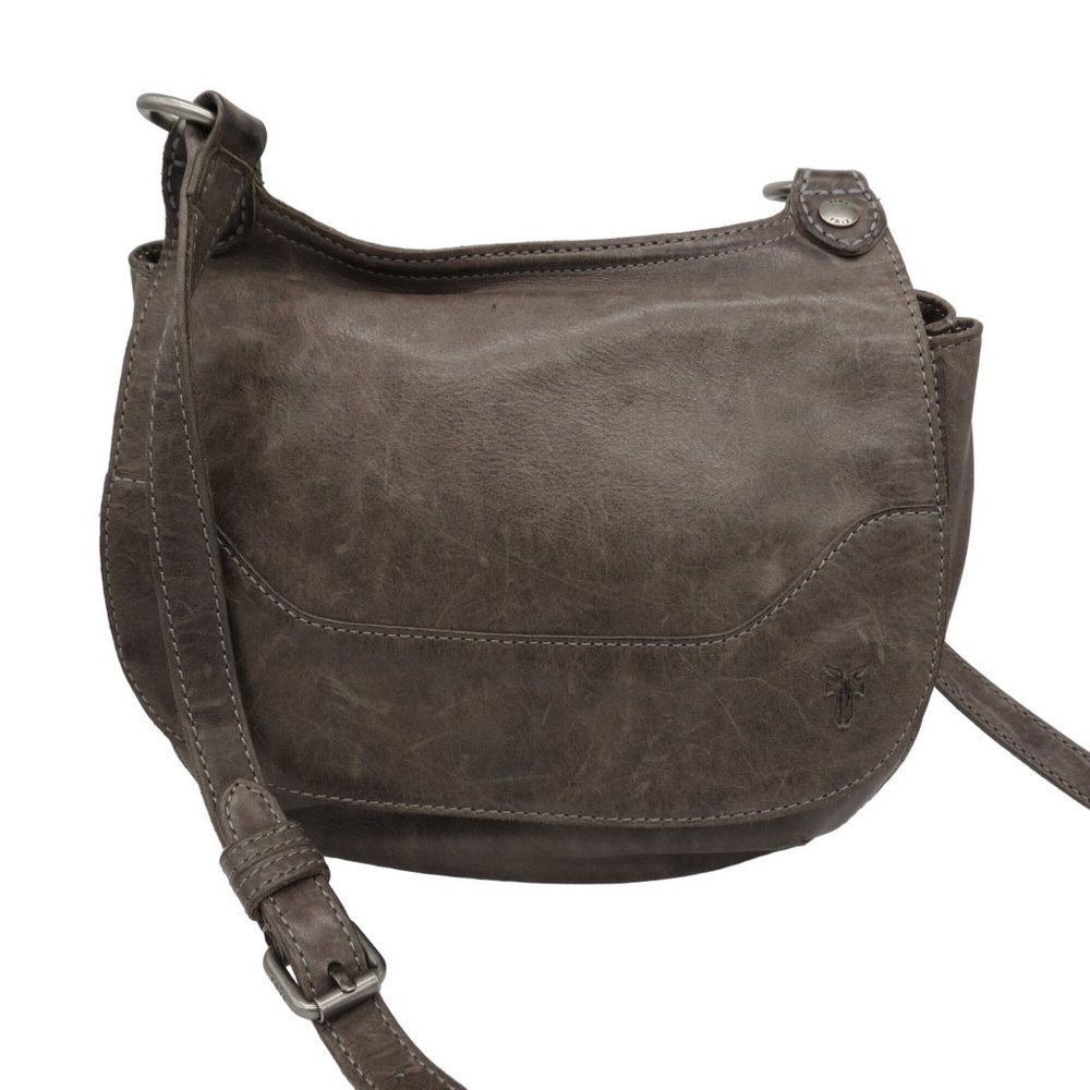 FRYE Women's Gray Leather Melissa Saddle Crossbody Bag Purse